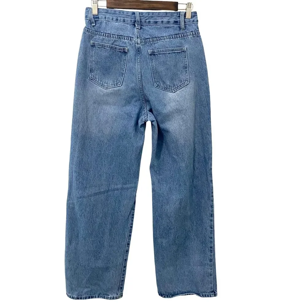 Y2K Coquette Graffiti Jeans Heart Butterfly Distressed Denim Size M Wide Leg - Picture 2 of 8